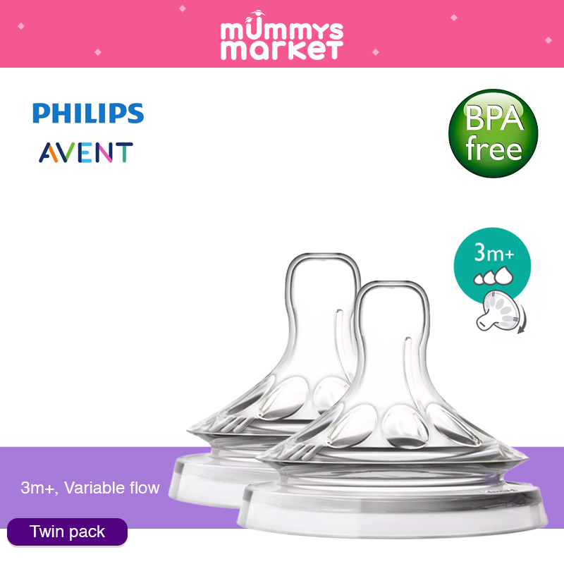 Philips Avent Natural Teat Variable/Thicker Feed/First Flow (Twin Pack) 0-9months (SCF655-657/23)